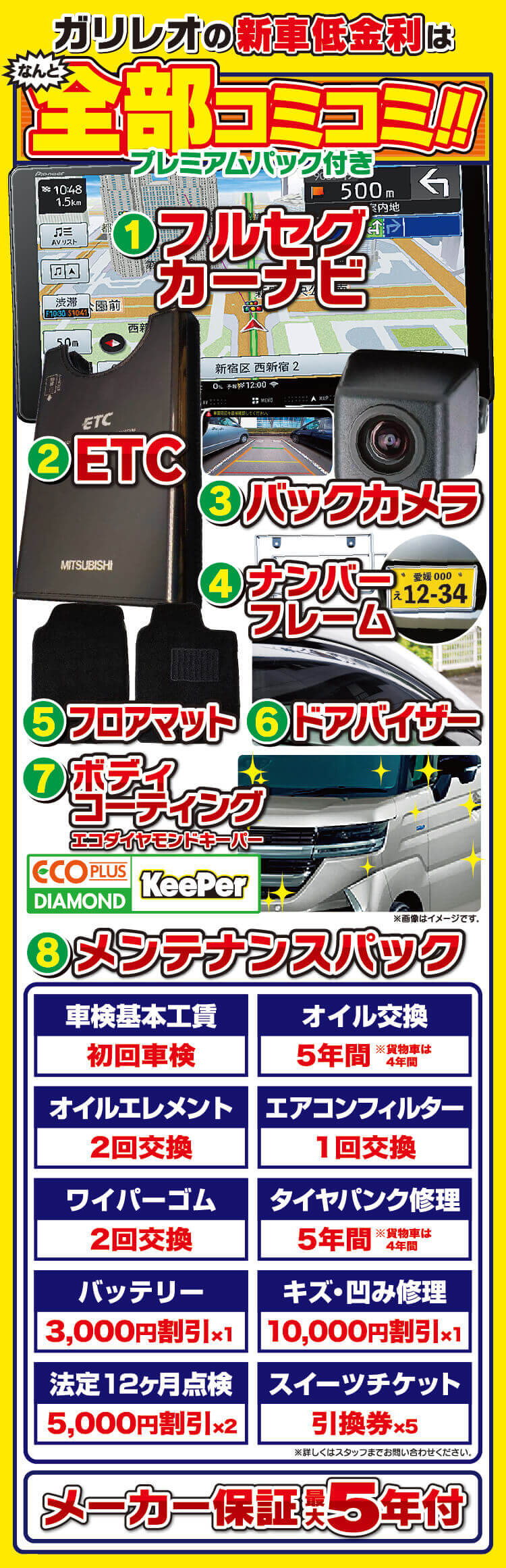 ガリレオの新車低金利はなんと全部コミコミ!!プレミアムパック付き